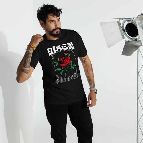 RISEN Faith Graphic T-Shirt – Christian Streetwear Black Tee with Rose Design